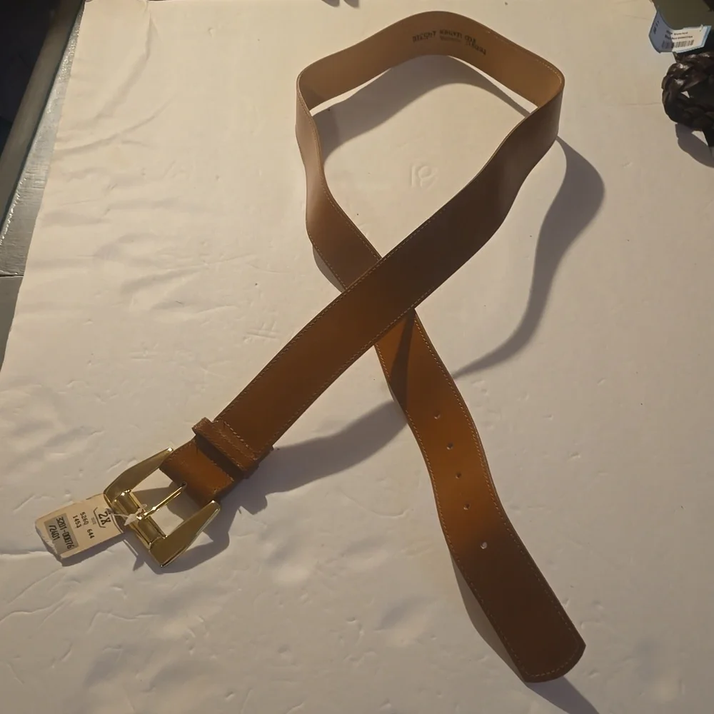 Vintage Leana Shop Mens TAN Leather Belt unique Gold Buckle New  Sz.2X